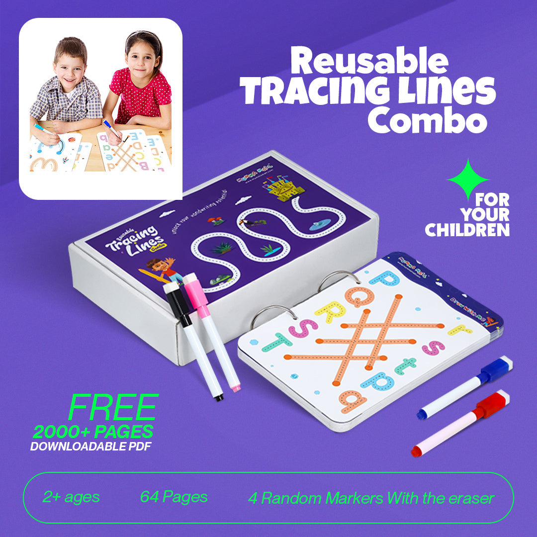 64 Pages Reusable Tracing Line book to improve HAND WRITING For 2+ Years kids