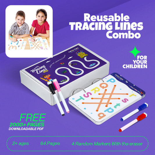 64 Pages Reusable Tracing Line book to improve HAND WRITING For 2+ Years kids