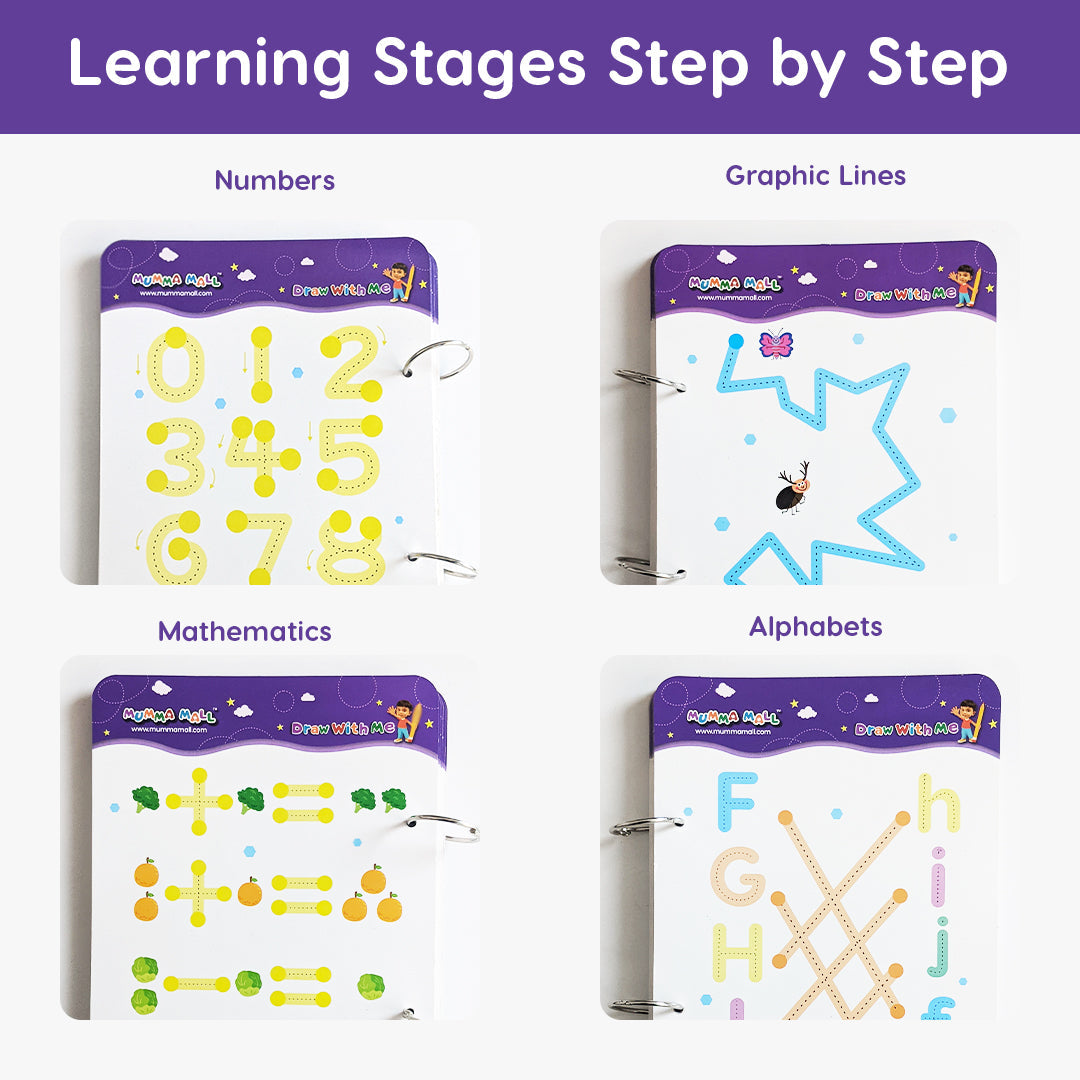 64 Pages Reusable Tracing Line book to improve HAND WRITING For 2+ Years kids